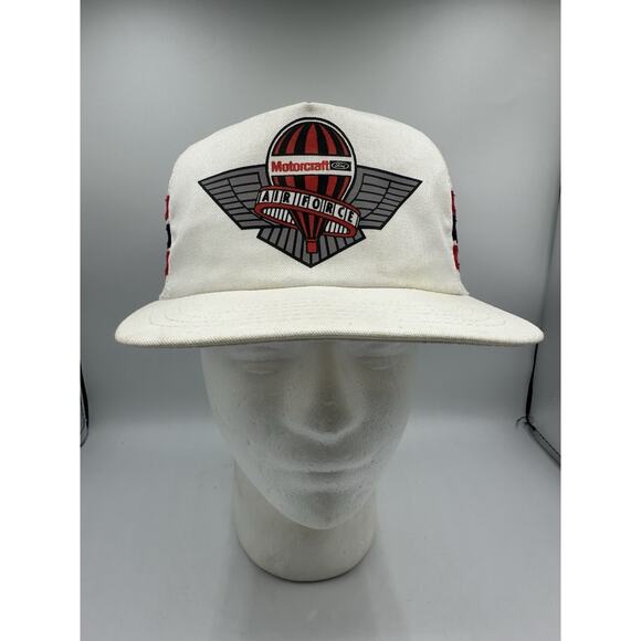 Vintage Ford Motorcraft Air Force 3 Stripe Snapback Hat Identity Tag USA Made - Picture 1 of 14